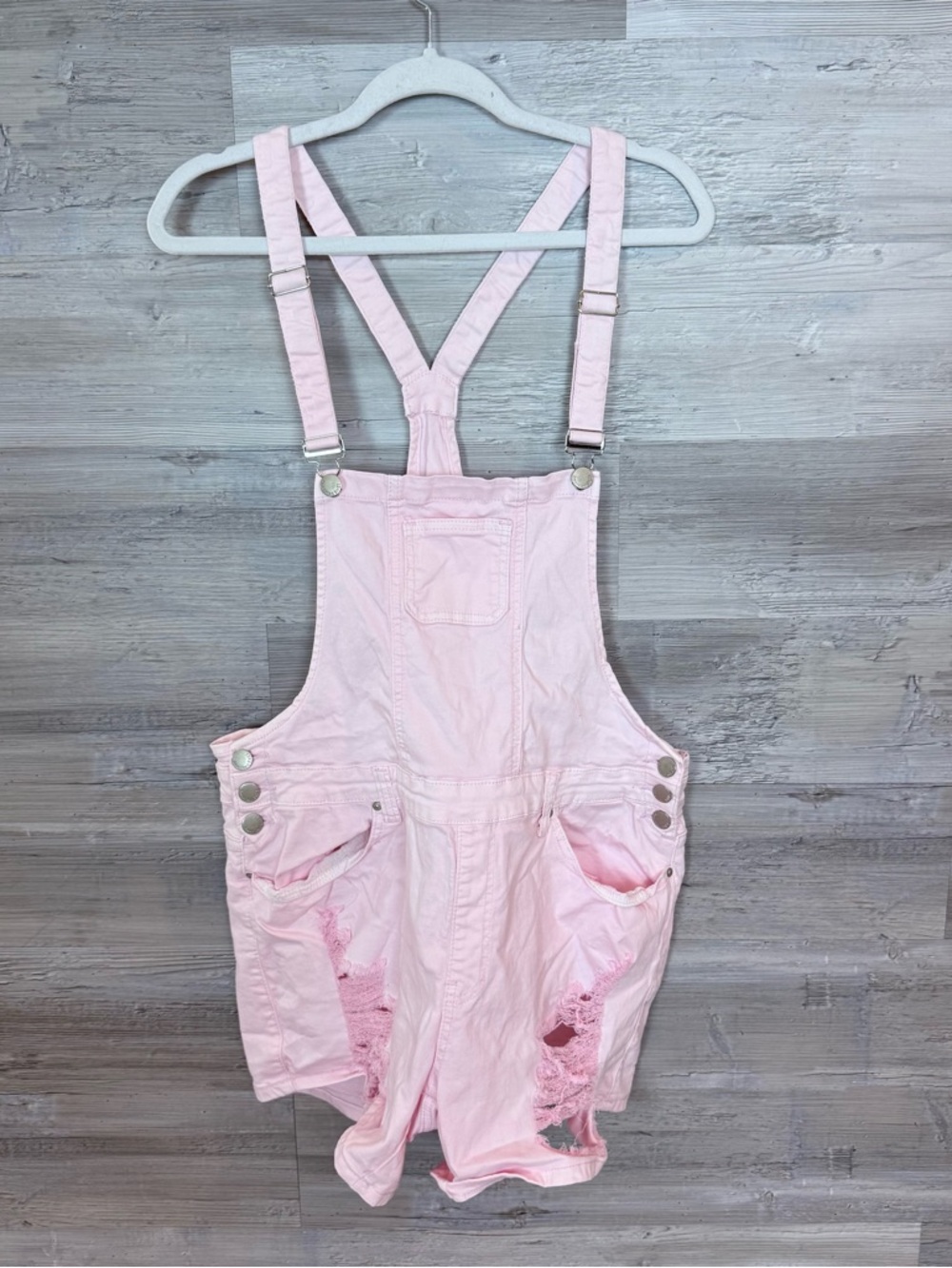 American Bazi Pink Distressed Denim Shorts Overalls Size 2X